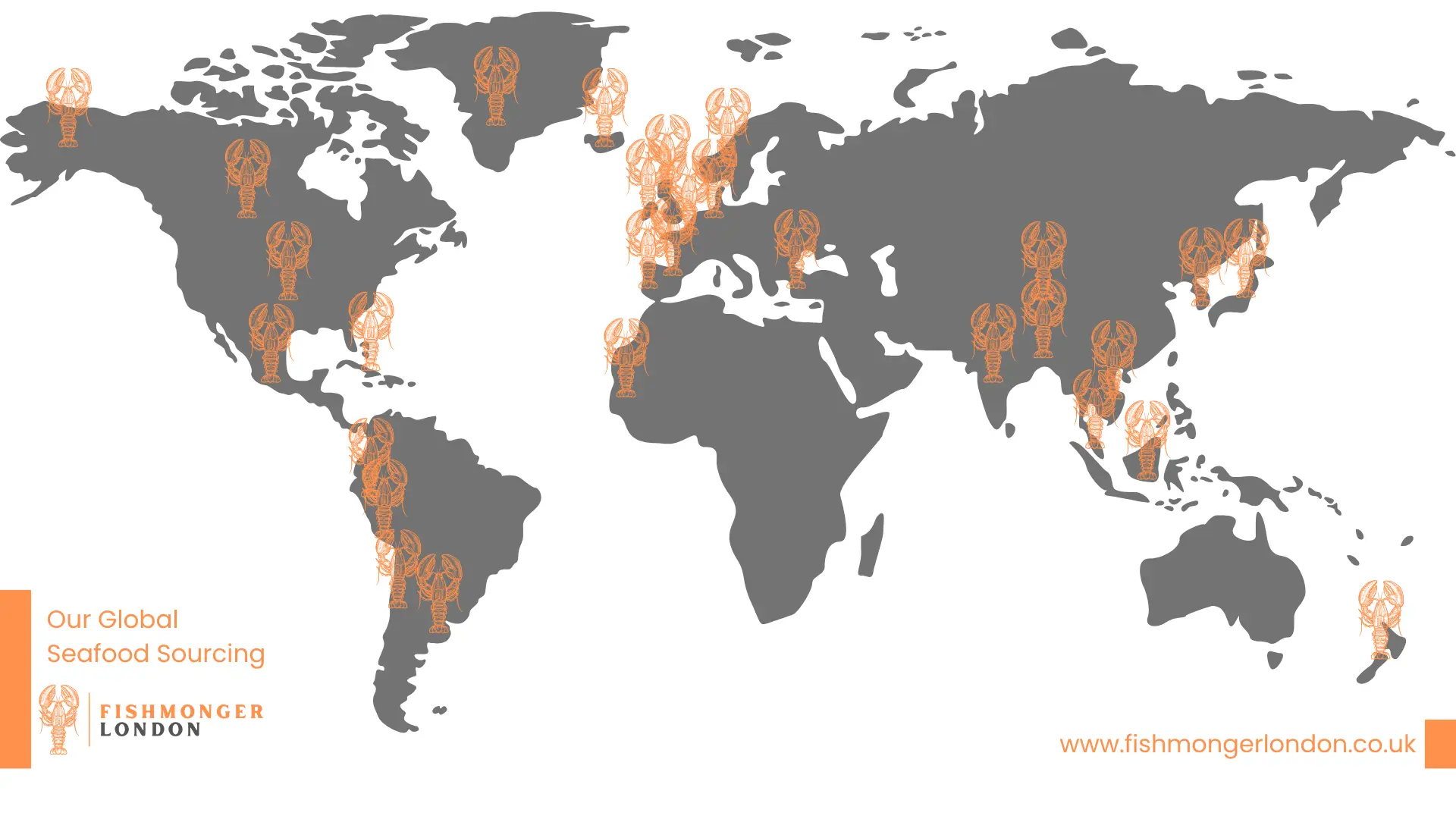 Sourcing of Seafood in the world map.
